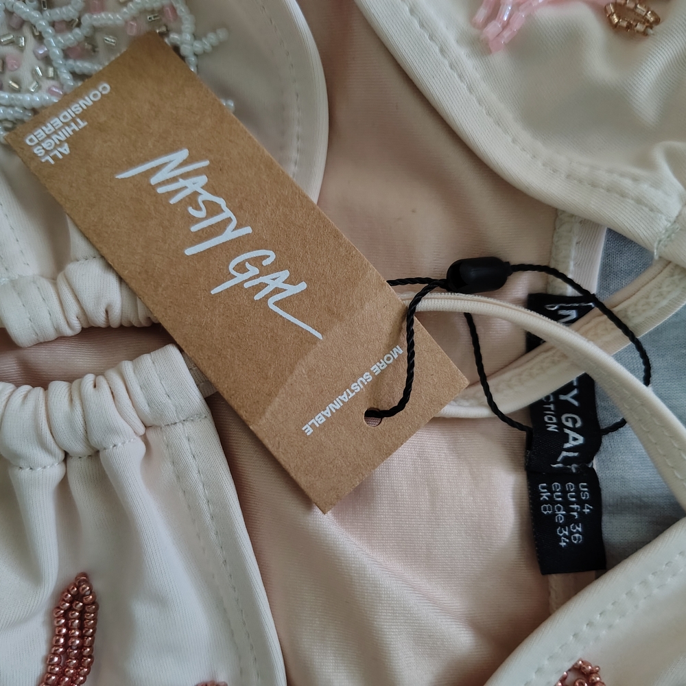 Nasty Gal Pink Embroidered One Piece Swimsuit